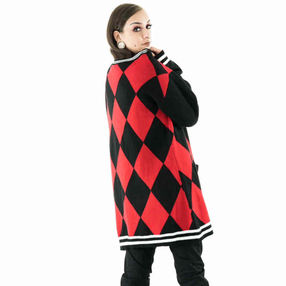 Vixxsin - Harlequin Lange cardigan - Zwart/Rood